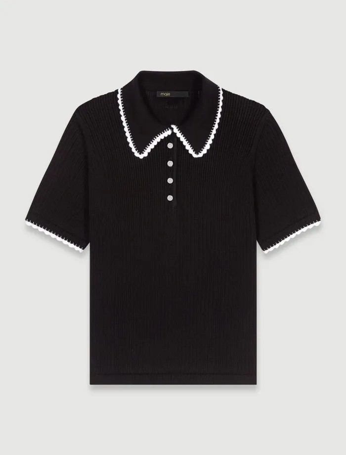Sweaters and Cardigans Women Maje Pointelle Knit Polo Shirt Black