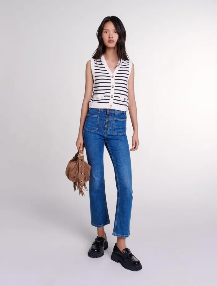 Sweaters and Cardigans Women Maje Sleeveless Striped Cardigan Navy Ecru