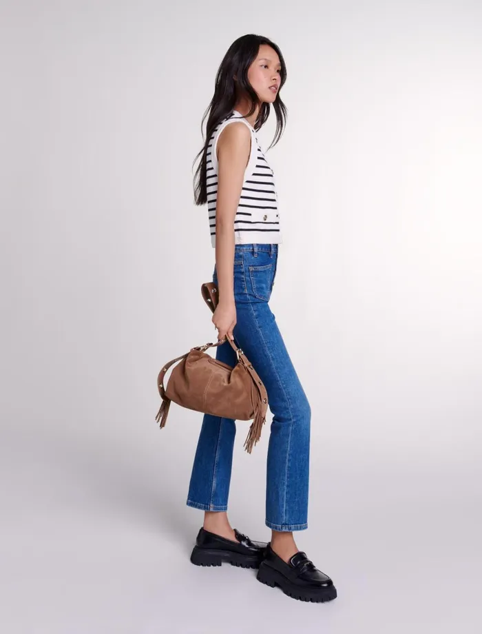 Sweaters and Cardigans Women Maje Sleeveless Striped Cardigan Navy Ecru