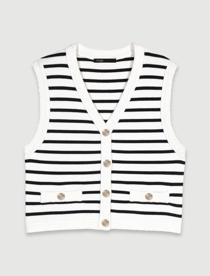 Sweaters and Cardigans Women Maje Sleeveless Striped Cardigan Navy Ecru