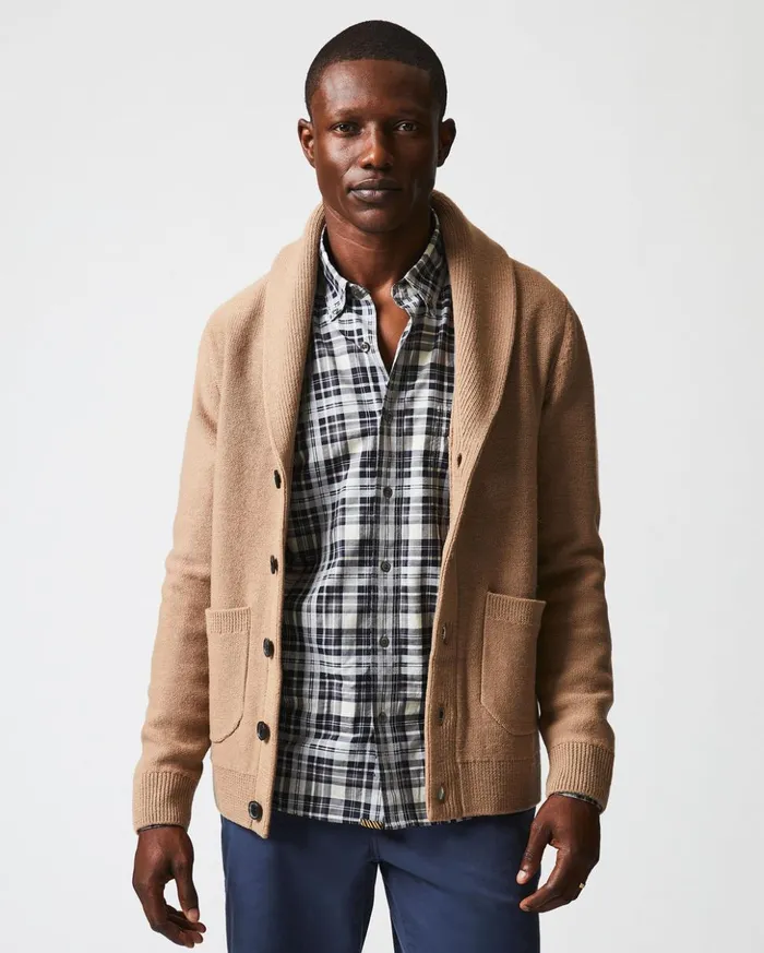 Sweaters and Sweatshirts Men Billy Reid Collegiate Cardigan Camel Heather
