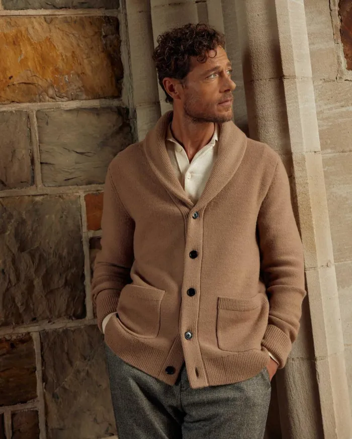 Sweaters and Sweatshirts Men Billy Reid Collegiate Cardigan Camel Heather