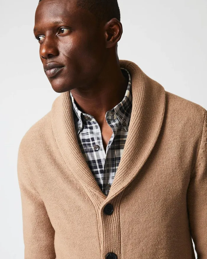 Sweaters and Sweatshirts Men Billy Reid Collegiate Cardigan Camel Heather