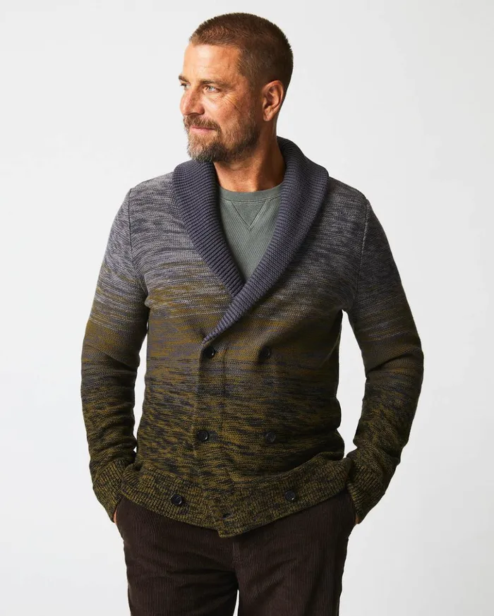 Sweaters and Sweatshirts Men Billy Reid Gradient Stripe Cardigan Olivecharcoal