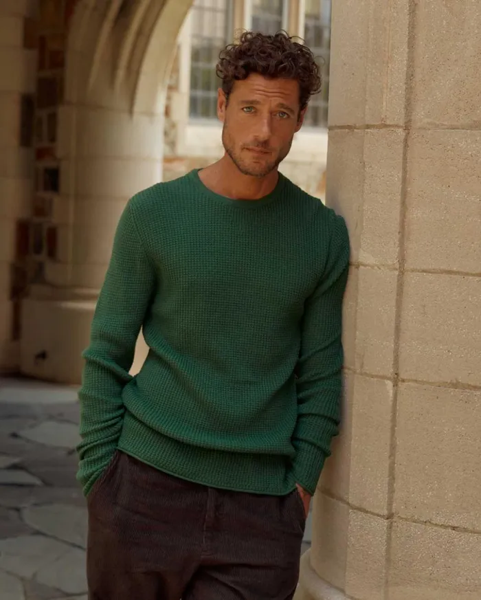 Sweaters and Sweatshirts Men Billy Reid Mini Waffle Crew Emerald