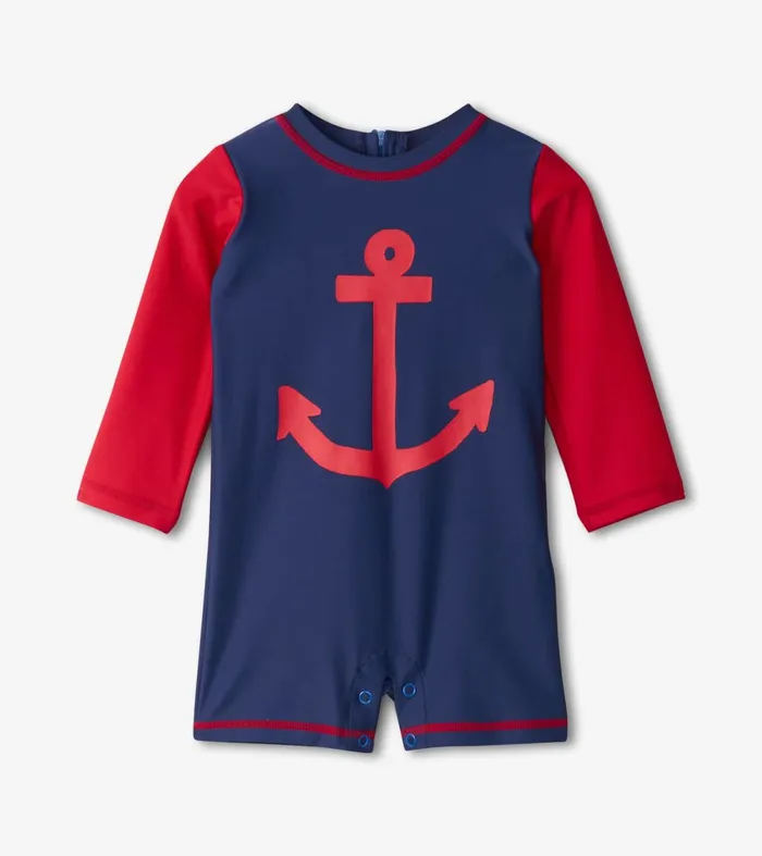 Swimwear Baby and Toddler Hatley Baby Boys Nautical Anchor OnePiece Rashguard