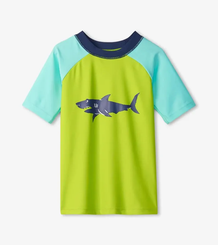 Swimwear Boys Hatley Boys Lime Green Shark Short Sleeve Rashguard