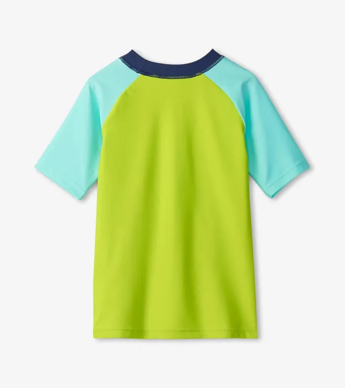 Swimwear Boys Hatley Boys Lime Green Shark Short Sleeve Rashguard