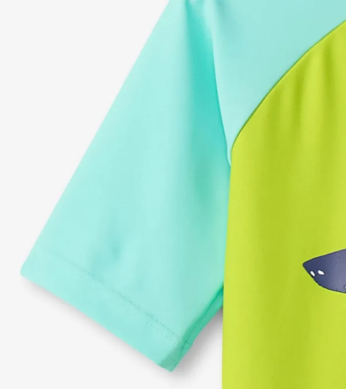Swimwear Boys Hatley Boys Lime Green Shark Short Sleeve Rashguard