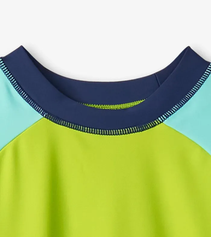 Swimwear Boys Hatley Boys Lime Green Shark Short Sleeve Rashguard