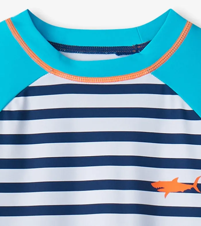Swimwear Boys Hatley Boys Shark Stripes Long Sleeve Rashguard