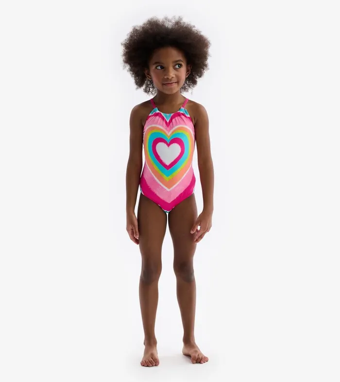 Swimwear Girls Hatley Psychedelic Heart Gather Front Swimsuit
