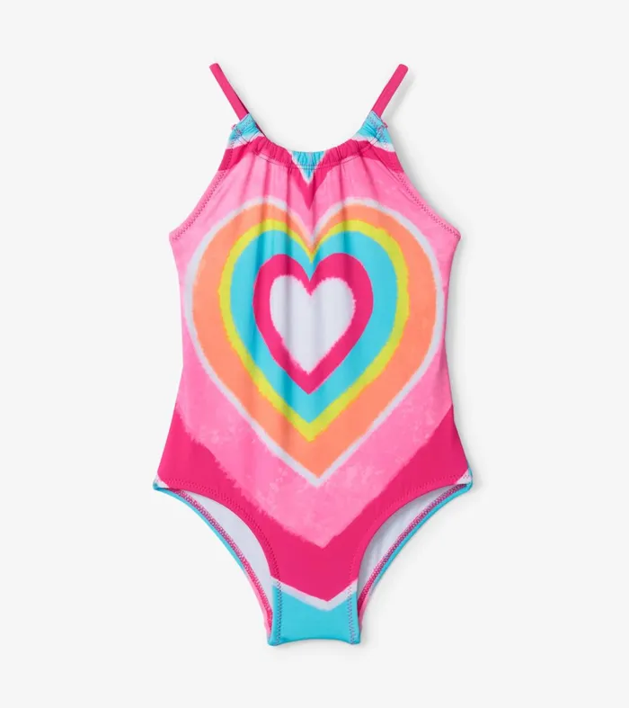 Swimwear Girls Hatley Psychedelic Heart Gather Front Swimsuit