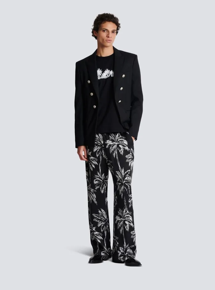 Tshirt With Palm Tree Signature Print Black Men Balmain TShirts