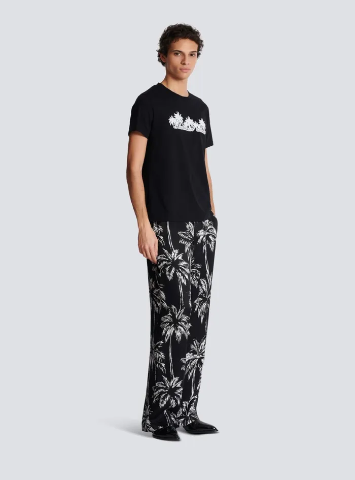 Tshirt With Palm Tree Signature Print Black Men Balmain TShirts