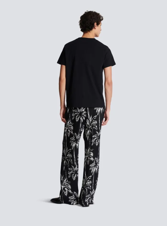 Tshirt With Palm Tree Signature Print Black Men Balmain TShirts