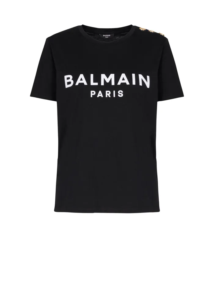 Tshirt With Paris Print Black Women Balmain TShirts