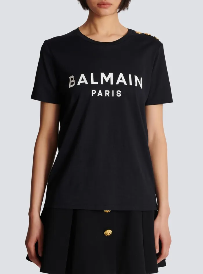 Tshirt With Paris Print Black Women Balmain TShirts