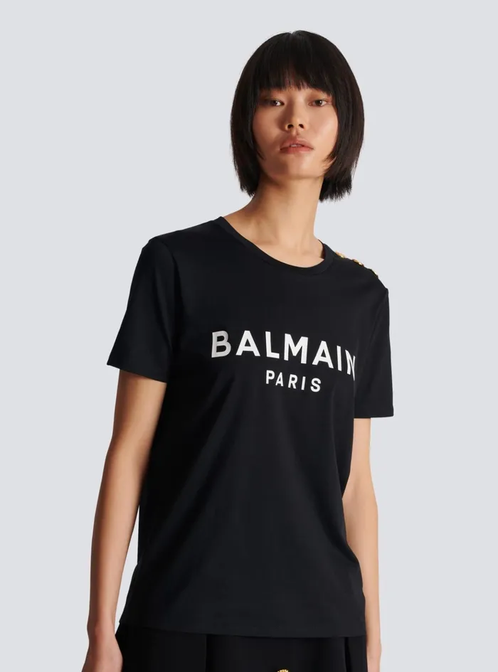 Tshirt With Paris Print Black Women Balmain TShirts