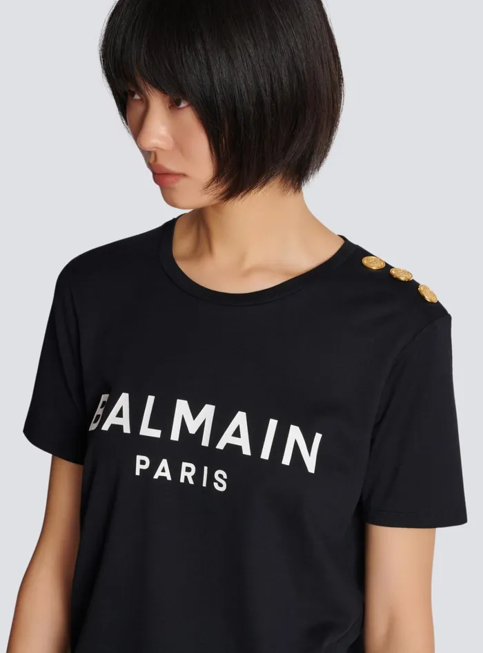 Tshirt With Paris Print Black Women Balmain TShirts