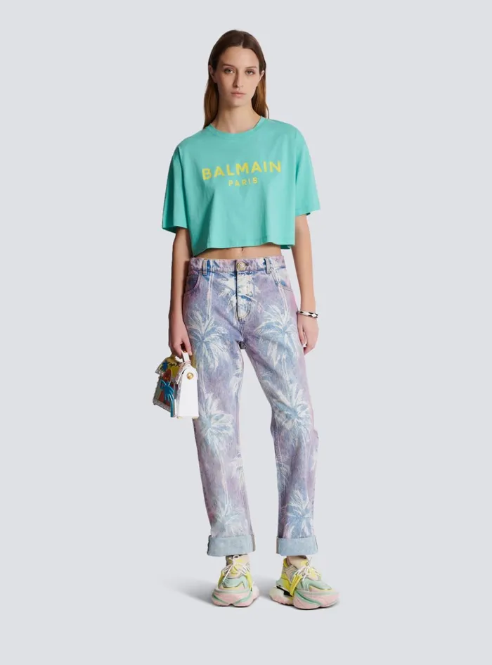 Tshirt With Paris Print Blue Women Balmain TShirts