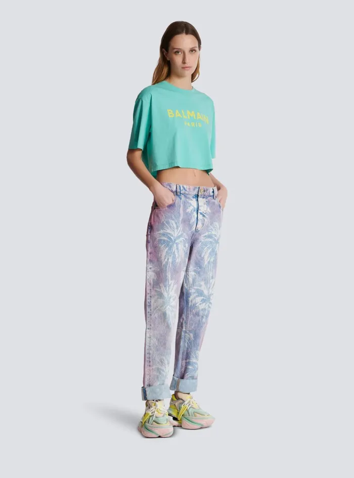 Tshirt With Paris Print Blue Women Balmain TShirts