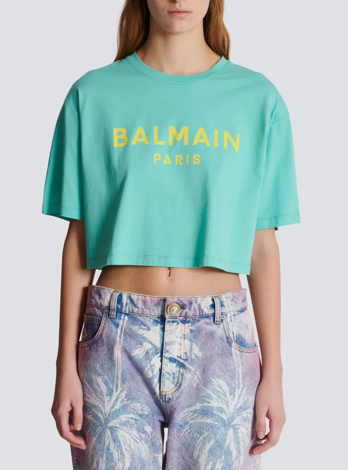 Tshirt With Paris Print Blue Women Balmain TShirts