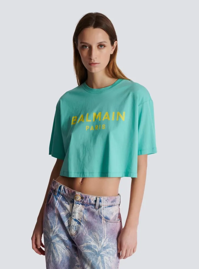 Tshirt With Paris Print Blue Women Balmain TShirts