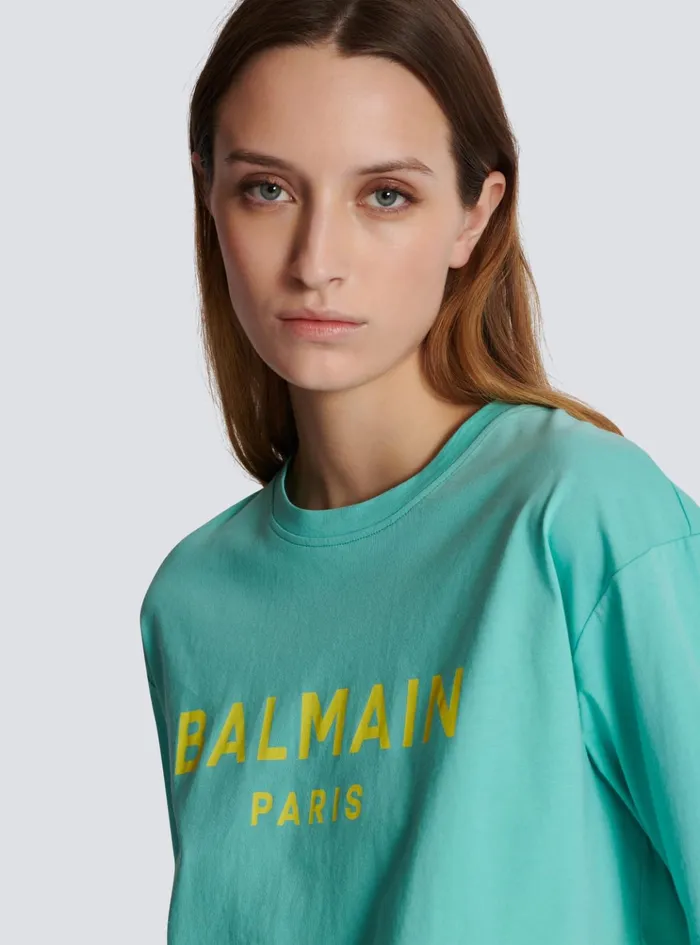 Tshirt With Paris Print Blue Women Balmain TShirts