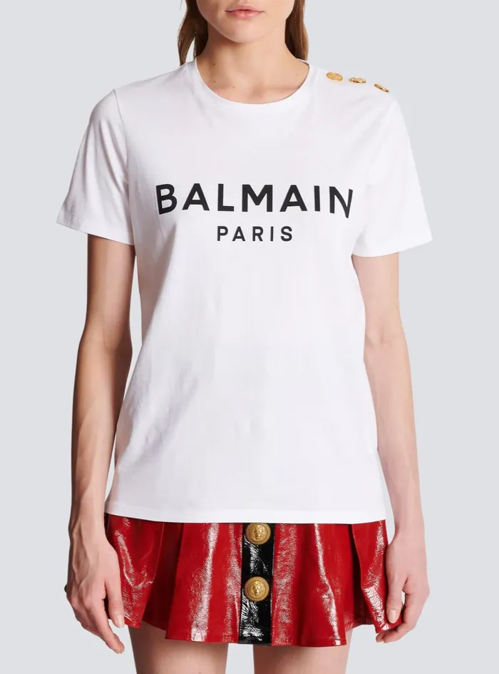 Tshirt With Paris Print White Women Balmain TShirts