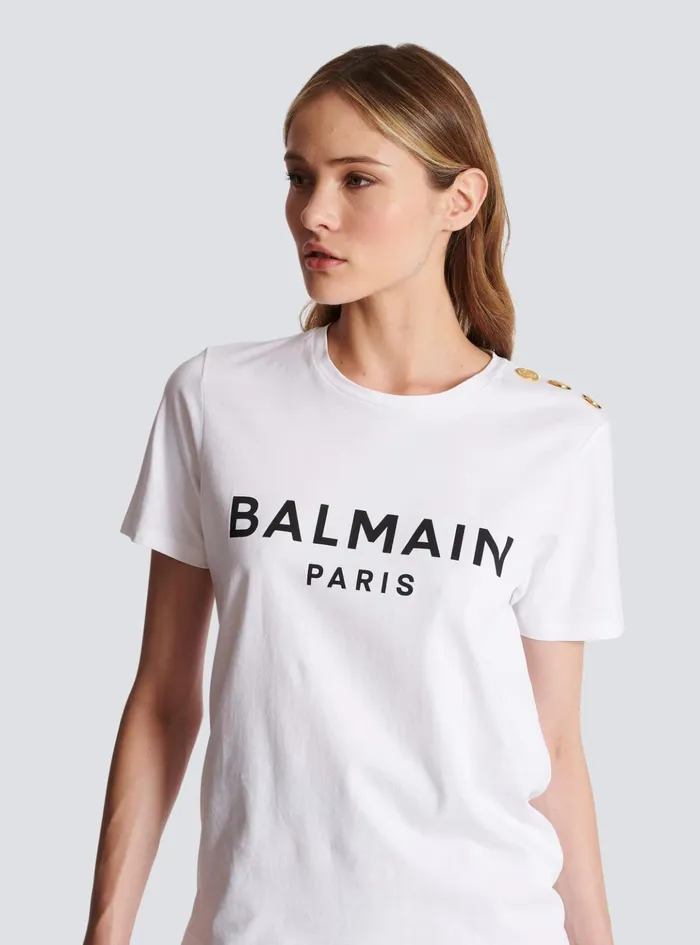 Tshirt With Paris Print White Women Balmain TShirts