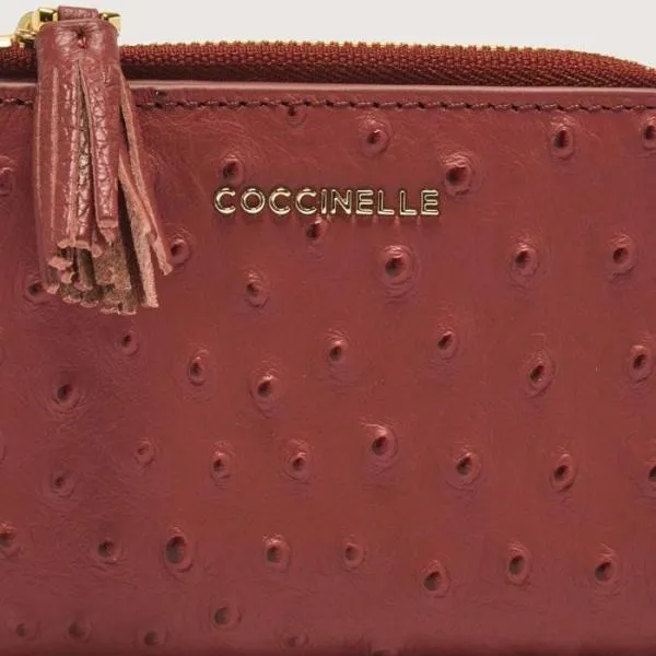 Tassel Ostrich Brandy Women Coccinelle Wallets and Small Leather Goods
