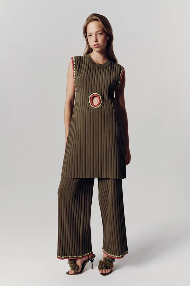Tazia Crochet Edge Knit Pants Deep Olive Women Aje Pants