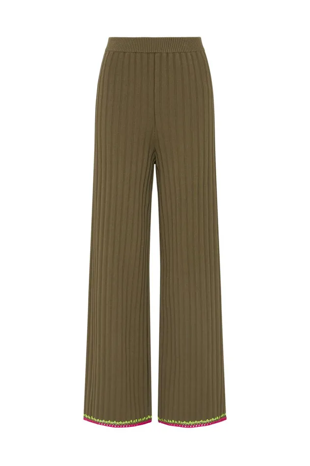 Tazia Crochet Edge Knit Pants Deep Olive Women Aje Pants