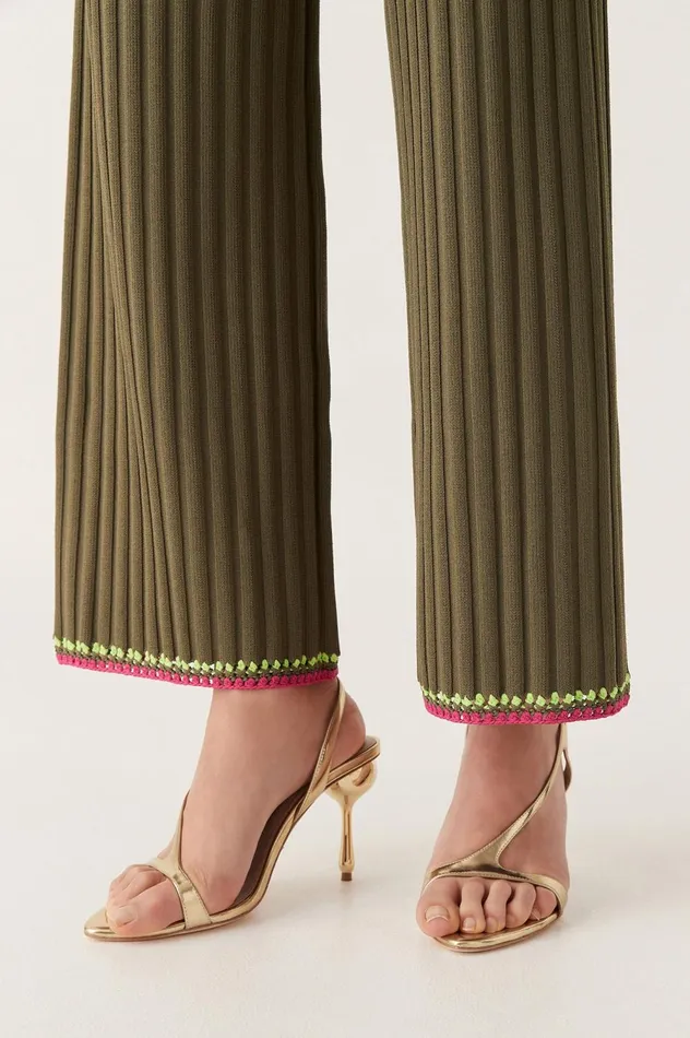 Tazia Crochet Edge Knit Pants Deep Olive Women Aje Pants