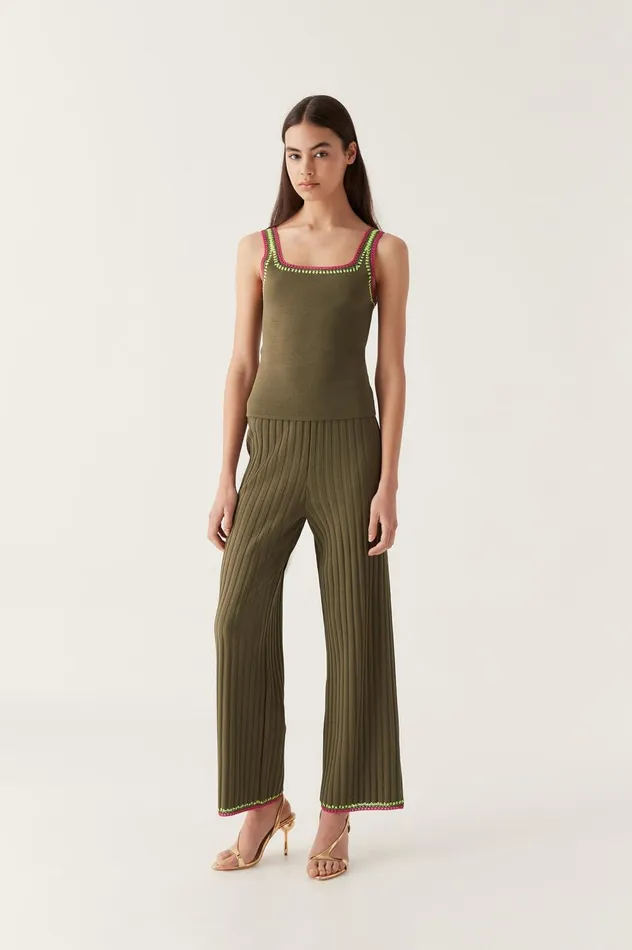 Tazia Crochet Edge Knit Pants Deep Olive Women Aje Pants