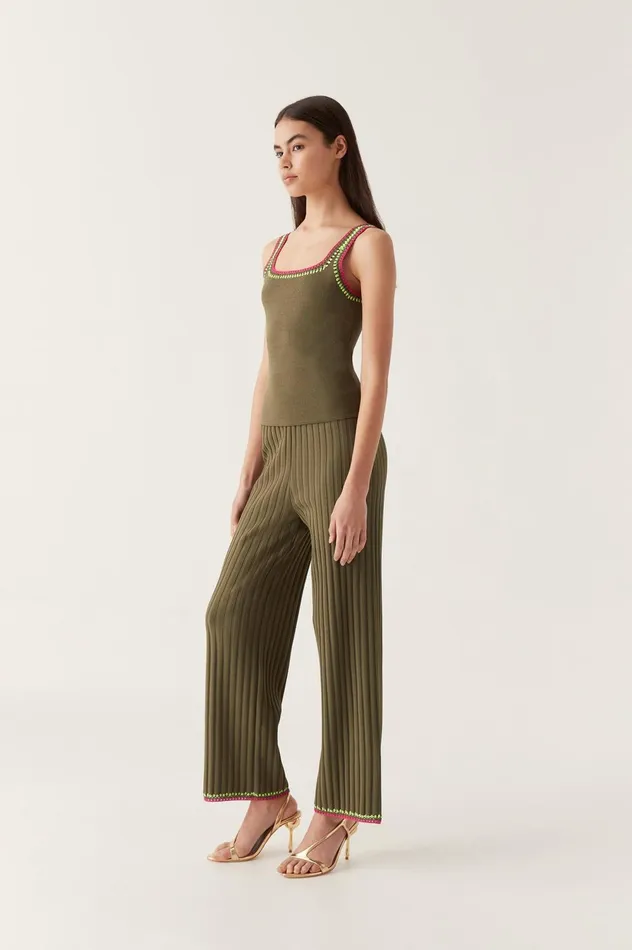 Tazia Crochet Edge Knit Pants Deep Olive Women Aje Pants
