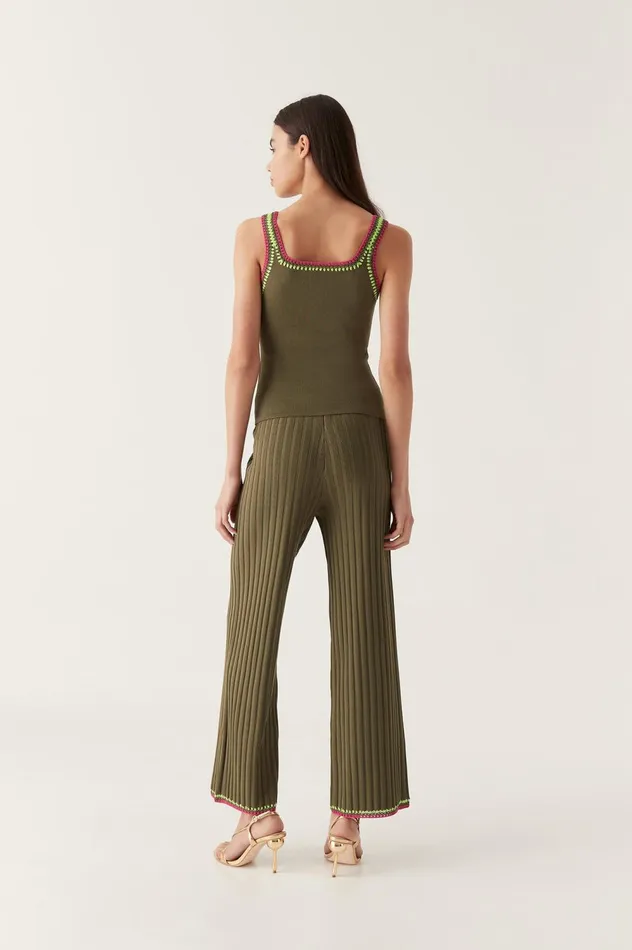 Tazia Crochet Edge Knit Pants Deep Olive Women Aje Pants