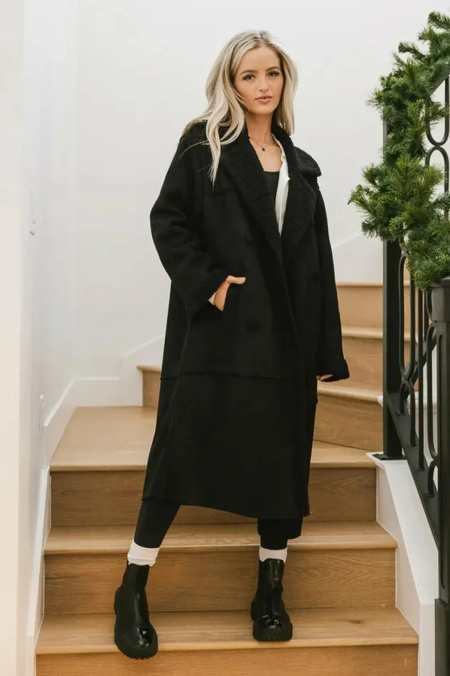 Tessa Sherpa Coat In Black Black Women Bohme Outerwear