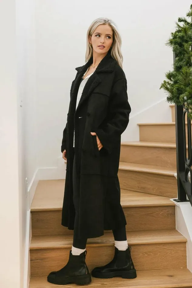 Tessa Sherpa Coat In Black Black Women Bohme Outerwear