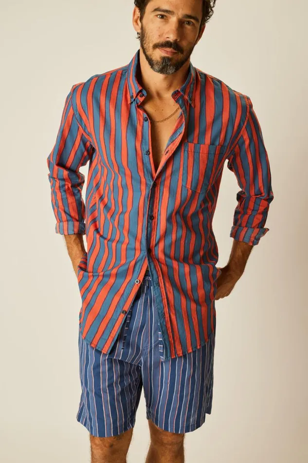 The Family Martin Shop Natalie Martin MAX SHIRT Batik Stripe Blood Orage