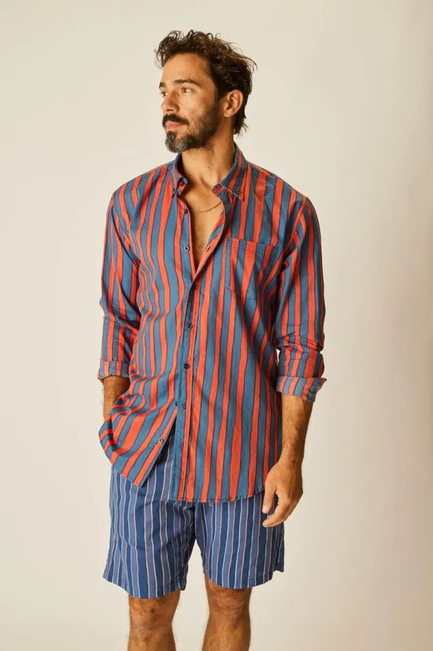 The Family Martin Shop Natalie Martin MAX SHIRT Batik Stripe Blood Orage