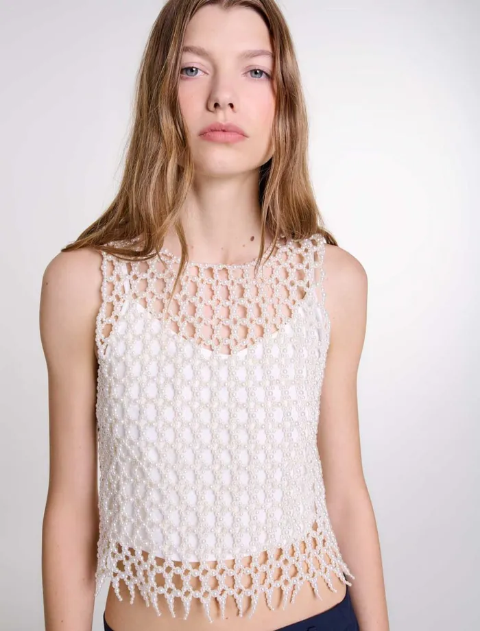 Tops and Shirts Women Maje Beaded Top Ecru
