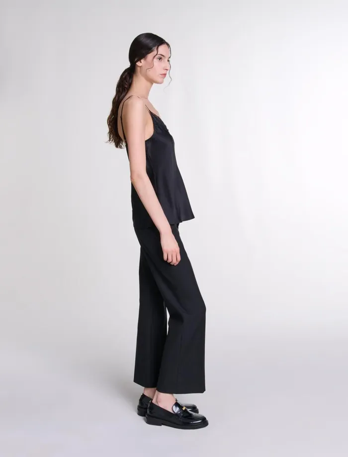 Tops and Shirts Women Maje Silk Satin And Lace Top Black
