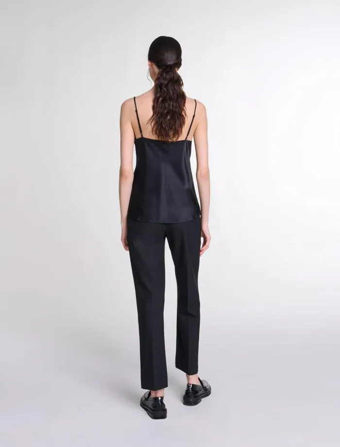 Tops and Shirts Women Maje Silk Satin And Lace Top Black
