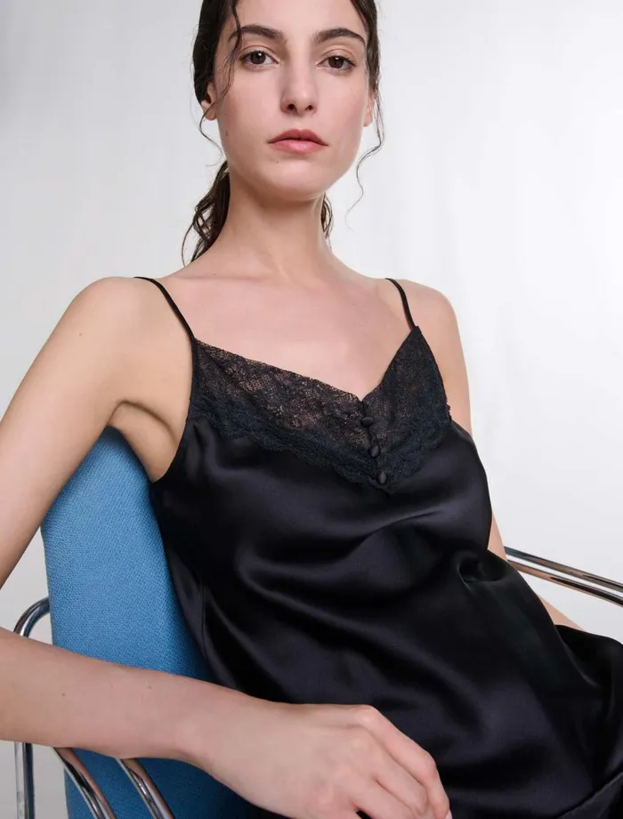Tops and Shirts Women Maje Silk Satin And Lace Top Black