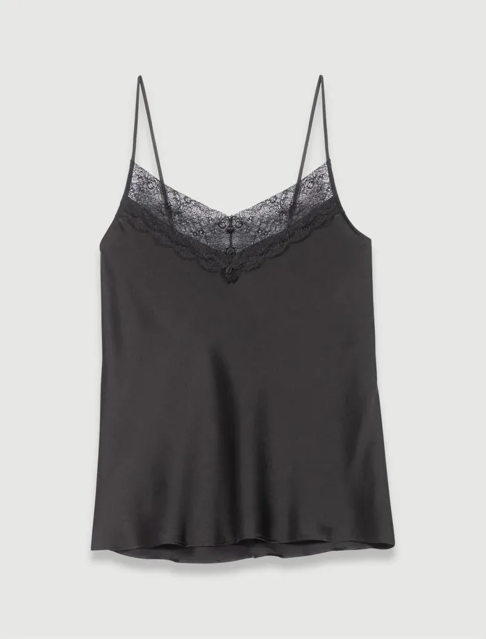 Tops and Shirts Women Maje Silk Satin And Lace Top Black