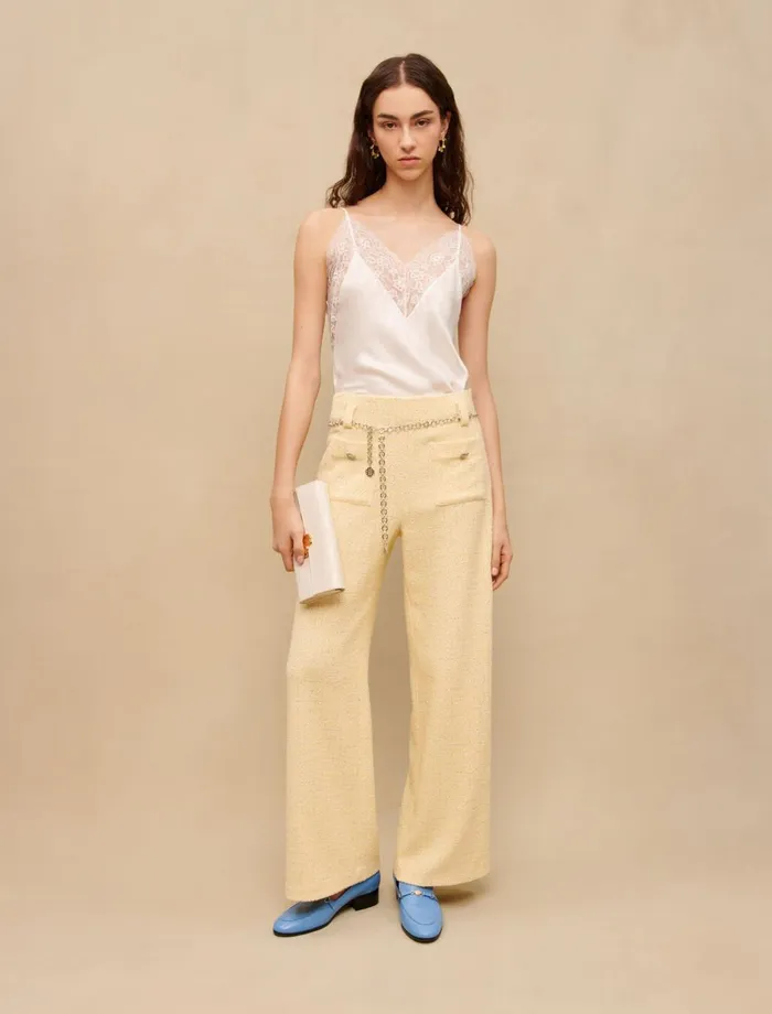 Tops and Shirts Women Maje Silk Satin And Lace Top Ecru