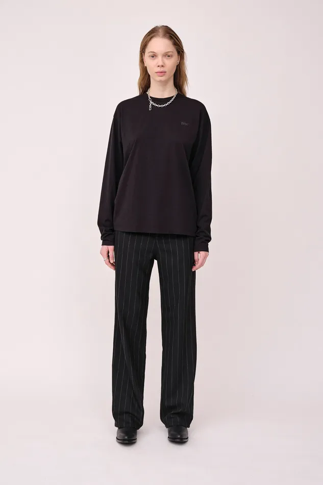 Tops and Tshirts The Staff Tee LS Embroidery W 8211 Black Wonhundred Women