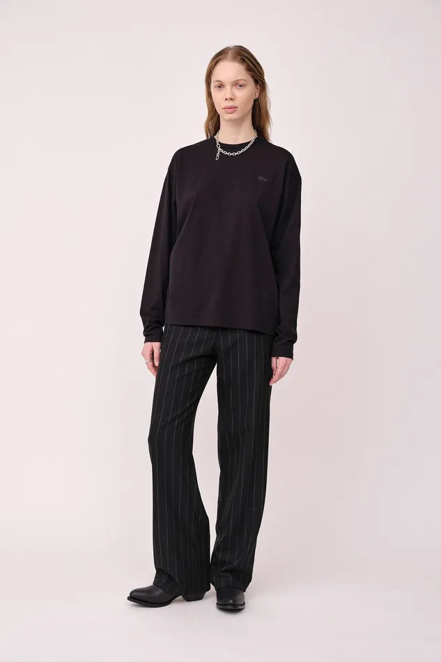 Tops and Tshirts The Staff Tee LS Embroidery W 8211 Black Wonhundred Women